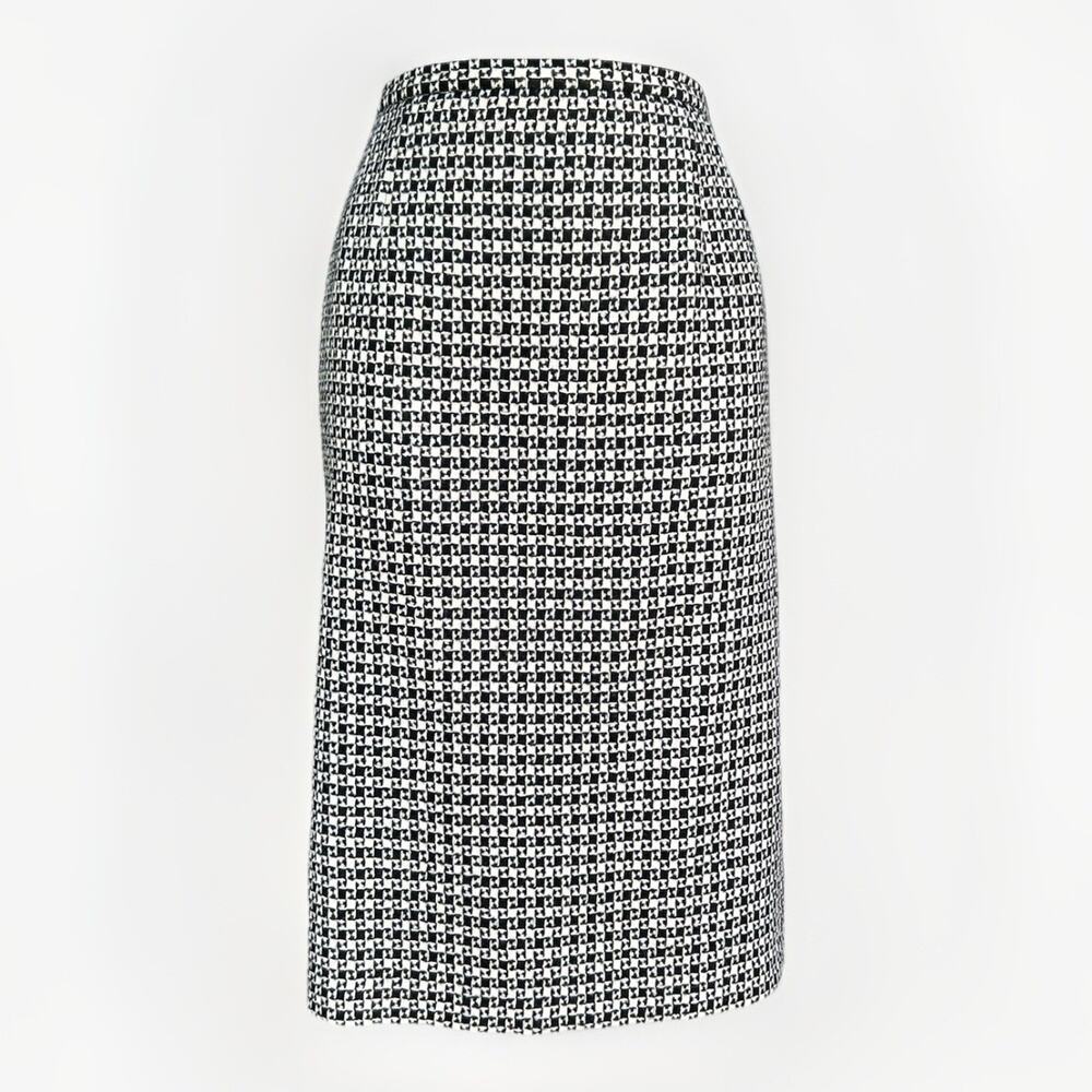 Talbots Italian Wool Houndstooth Pencil Skirt Size 14P Black/White Knee Length